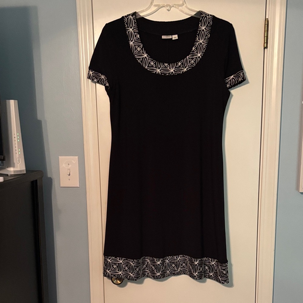 Cato Black Dress with White Geometric Trim
